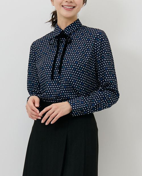 【30%OFF】《 ドット柄リボン付き 長袖 ブラウス 》レディーストップス シャツ ボウタイ リボン ドット きれいめ 上品 ナラ カミーチェ NARACAMICIE ナラカミ アウトレット 送料無料