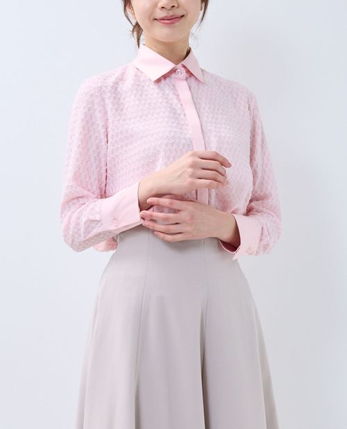 【セール★50%OFF】《カットジャガード九分袖 ブラウス 》 レディース トップス シャツ 長袖 シアー感 上品 フォーマル 大きいサイズ 【 ナラカミーチェ 公式】 ナラ カミーチェ 送料無料|ナラカミーチェオンラインショップ