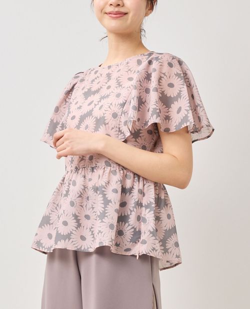 《マーガレット柄 半袖 ぺプラムブラウス 》 レディース トップス ペプラム ブラウス フラワー 花柄 フェミニン 【 ナラカミーチェ 公式】 ナラ カミーチェ 送料無料