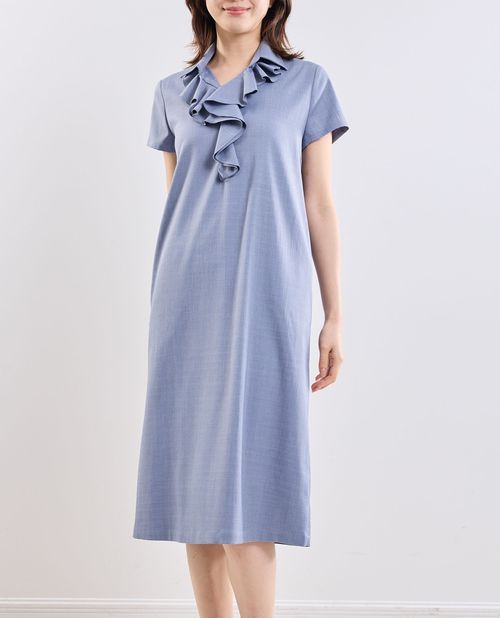 《 襟付き フリルワンピース 》 レディース ワンピース フリル 半袖 上品 華やか 1枚で決まる 【 ナラカミーチェ 公式】 ナラ カミーチェ 送料無料｜ナラカミーチェオンラインショップ