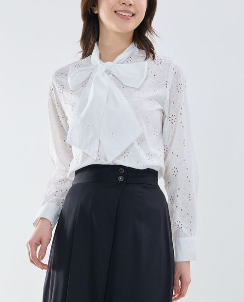 【再値下げ★50%OFF】《レースプリント ボウタイ 長袖 ブラウス 》 レディース トップス ボウタイブラウス きれいめ 上品 レース 【 ナラカミーチェ 公式】 ナラ カミーチェ 送料無料|ナラカミーチェオンラインショップ
