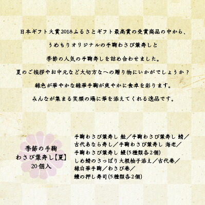 うめもり 手鞠わさび葉寿司 季節の手鞠わさび葉寿し夏 個 贈答 敬老の日 おしゃれ 送料無料 ふるさと お取り寄せ 土産 梅守 てまり寿司 冷凍 暑中見舞い 暑中お見舞い Umu Ac Ug