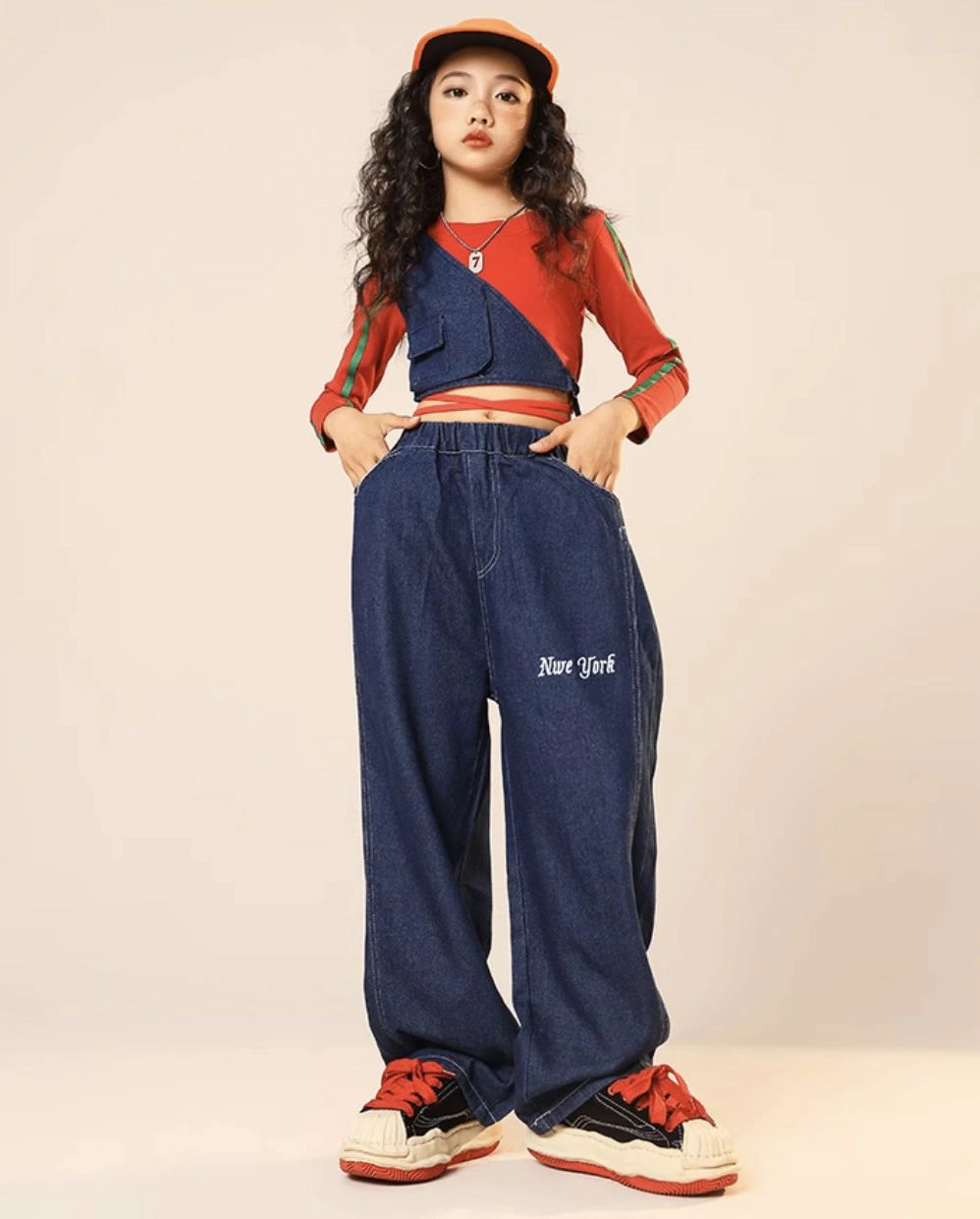 キッズダンス衣装 デニム パンツ セットアップ トップス ガールズ ヒップホップ hiphop kpop 韓国 子供 キッズ ダンス衣装 女の子｜FOXBUS 店