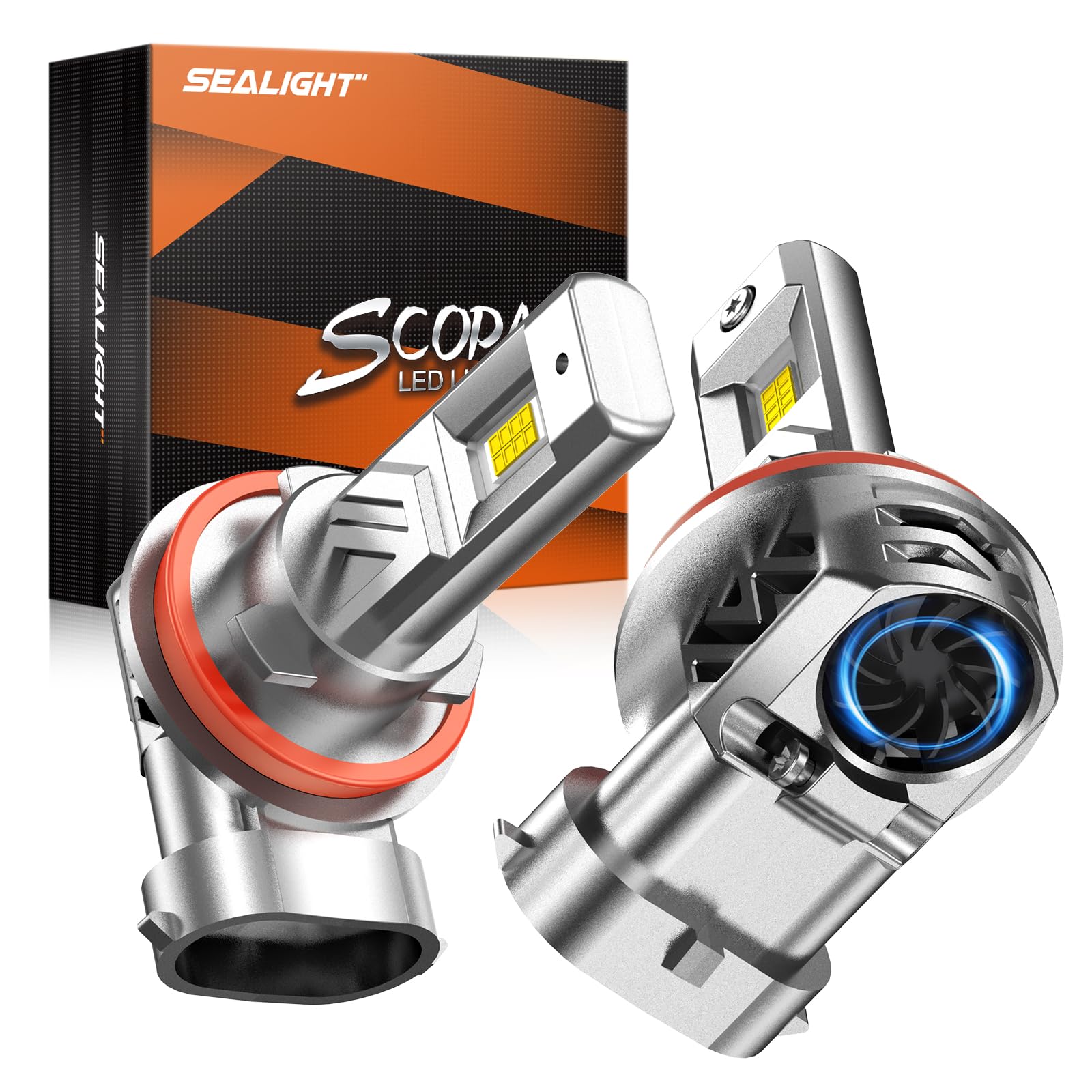 SEALIGHT H11 LEDヘッドライト【36000LM・40W・6500K・DC9-32V】フォグランプ ハイビーム用 12V24V兼用 定電流回路搭載 大型車対応 新車検対応 1:1本物サイズ 簡単取り付け 高輝度 高速回転冷却ファン 高効率LEDチップ キャンセラー内蔵 60000時間長寿命 放熱性 瞬間起動 99%