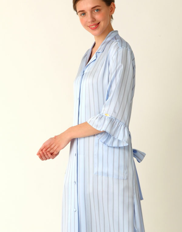 Narue公式 ルームウェア ワンピース パジャマ レディース 春 夏 秋 冬 可愛い シルク シルクサテン ナルエー 高級 7部袖 シルク サテンワンピース ストライプ 柄 サイズm L サイズフリー おしゃれ ギフト プレゼント Narue ブルー Bu Mergertraininginstitute Com