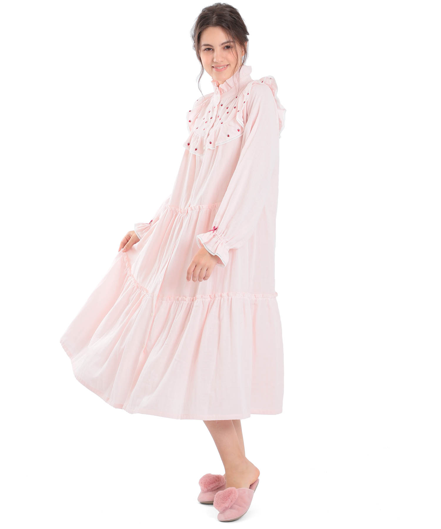 レディース 綿100 ホワイト 公式 長袖 秋 ワンピース 公式 ルームウェア ダブルガーゼフレーズ シャンティイ ネグリジェガーゼ ラデュレ Narue公式 冬 パジャマ 前開き 可愛い 部屋着 ギフト 入院 柄 ホワイト ピンク 21 M L ダブルガーゼフレーズ