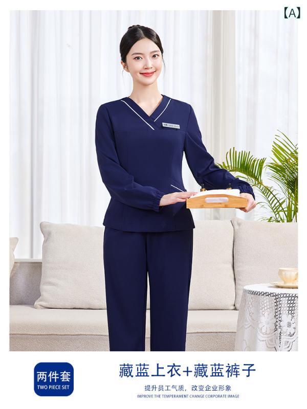 セットアップ レディース 長袖 美容師 エステ 病院 クリニック 看護 介護 技師 医療 事務 制服 作業服 ポリエステル スパンデックス 伸縮性 ポケット 上品 高級感 切り替え 春秋 ネイビー ブラック グリーン