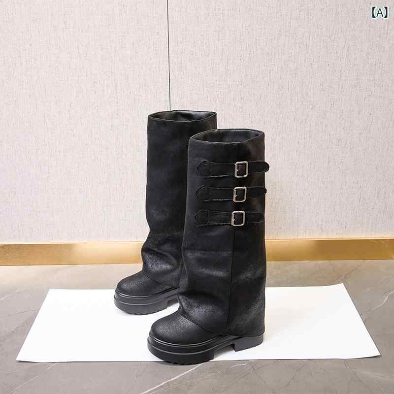 ロングブーツ レディース 厚底 チャンキーヒール ブーツ プラットフォーム 防滑 歩きやすい 痛くない 履きやすい 美脚 脚長 暖かい プレーン シンプル 安定感 おしゃれ かわいい カジュアル ブラック スエード調|naruki