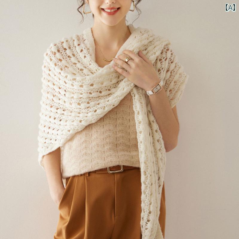 ショール レディース カシミヤ100% ニット ストール 厚手 透かし編み 大判 三角 秋冬春 保温 防寒 高級感 上品 エレガント 万能 着回し 羽織り 普段使い オフィス お出かけ カジュアル きれいめ