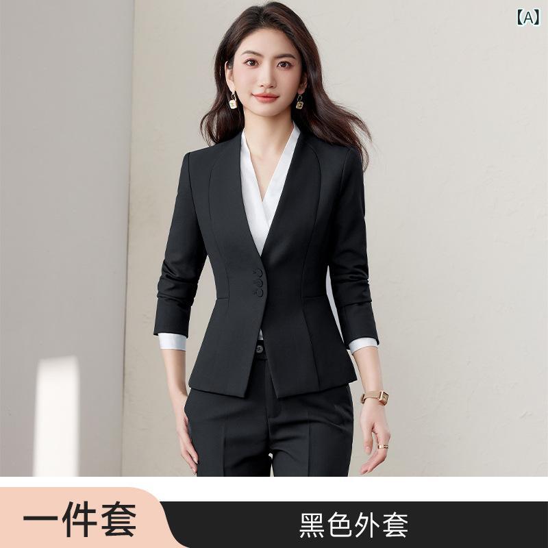 スーツ セットアップ レディース 女性用 ビジネス オフィス フォーマル ノーカラー ジャケット 上着 パンツ スカート 高級感 エレガント 春夏 ポリエステル