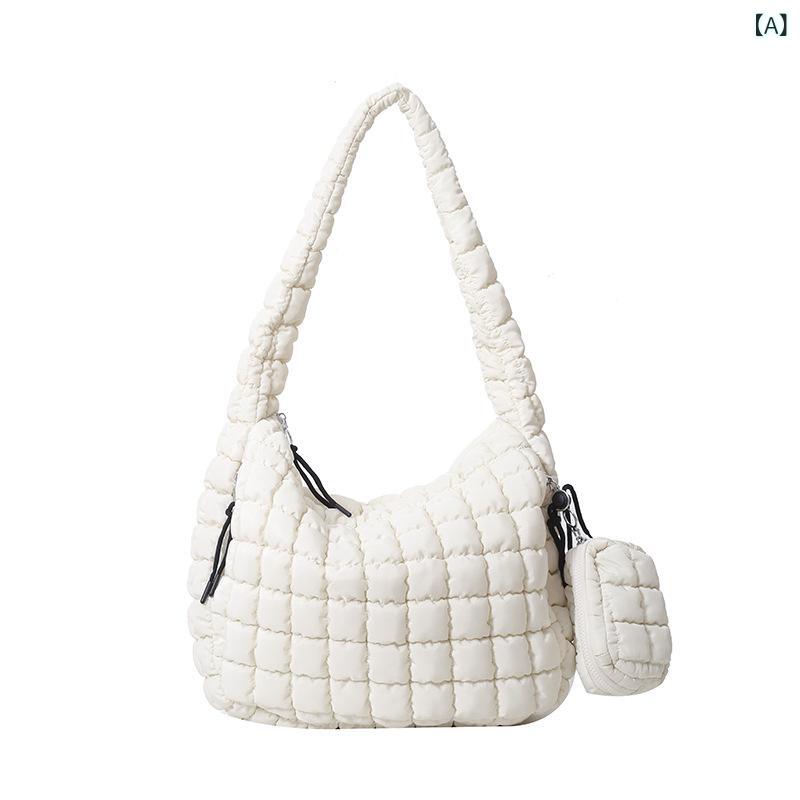 バッグ 鞄 レディース 女性用 クラウドバッグ ギョーザバッグ 餃子型 ファッション ギャザー プリーツ ふわふわ ナイロン パデッド 大容量 ワンショルダー 斜め掛け 肩掛け 脇下 ジッパー開閉 スマホポケット 普段使い デイリーユース