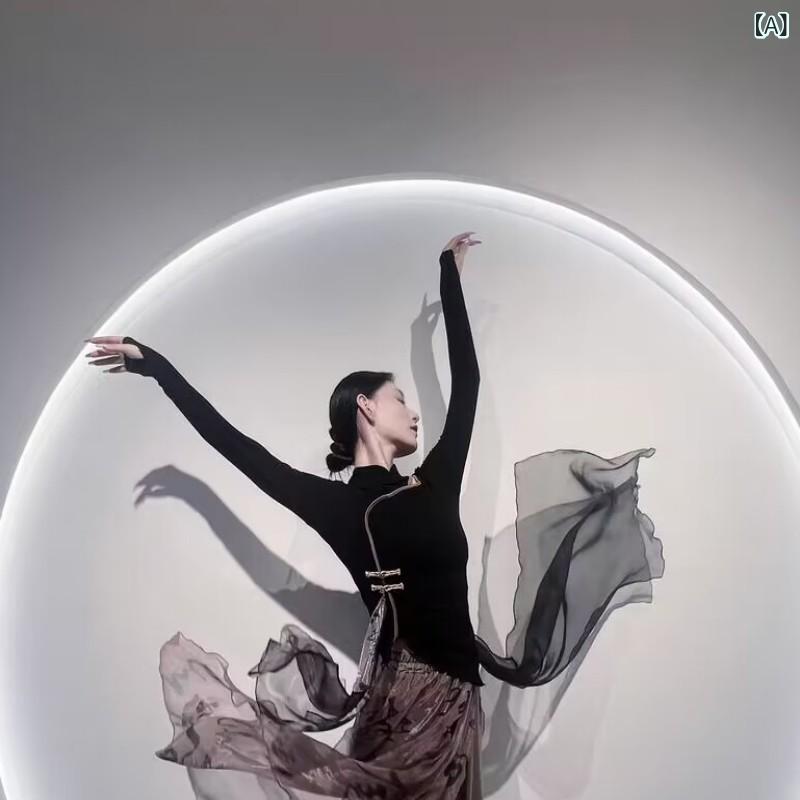 古典舞踊 衣装 レディース 中国風 長袖 ダンス 練習着 発表会 演出服 スリム エレガント 軽やか 秋冬 シェニール スパンデックス 民族舞踊