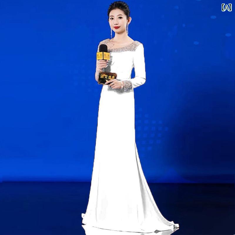 お召しもの レディース 夕まぐれお召しもの フォーマル ロング丈 礼服 衣装 寄りあい かき鳴らす会 告げ知らせる会 進行係り 交歓会 二次会 成年者式 卒式 雅びやか 雅びやか 長袖 着痩せ 細押し出し 体型押しかぶせる 深Vのど首 ギア ポリエステル