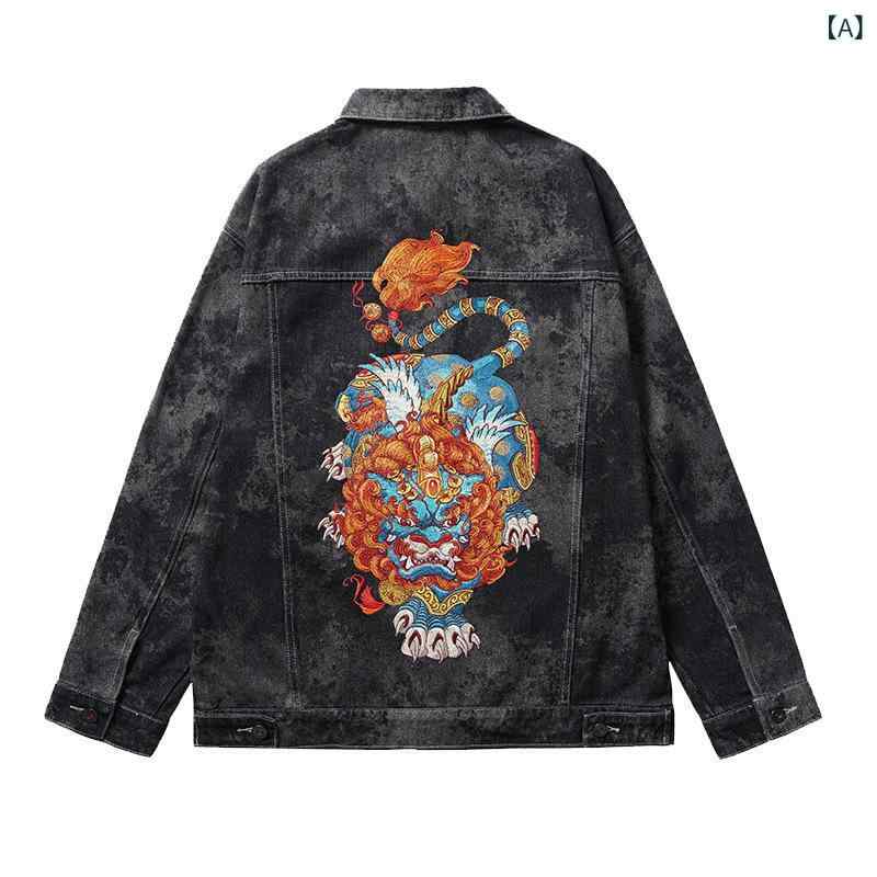 デニムジャケット メンズ 裏起毛 襟付き ゆったり オーバーサイズ カジュアル アウター ヘビー刺繍デザイン 長袖 綿 コットン素材 耐久性 暖かい 防寒 普段使い 旅行 アウトドア 秋冬 チャコールグレー｜naruki