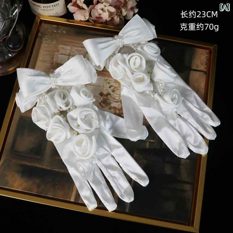 グローブ レディース ウェディング ショート丈 ホワイト レース パール フラワーモチーフ ハンドメイド 花嫁 結婚式 披露宴 前撮り フォトウェディング アクセサリー 上品 ロマンティック(x2)