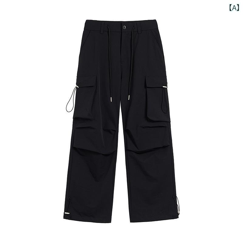 カーゴ カジュアルパンツ 男性用 秋冬 ストリート 立体マルチポケット ドローストリング 機能性 ゆったり ストレート ナイロン混紡 ストレッチ