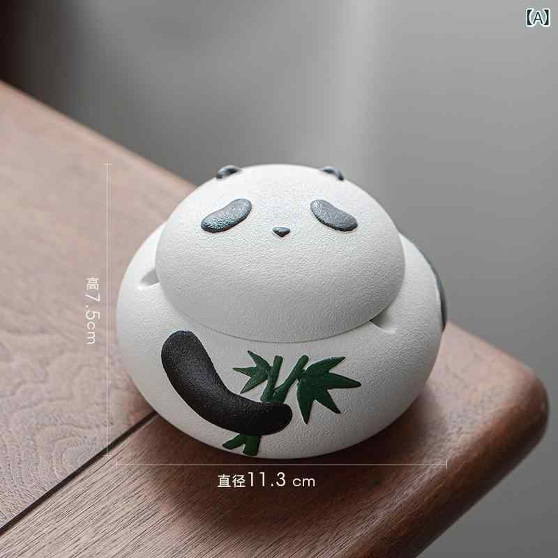 灰皿 かわいい中華風パンダデザイン 陶器製 セラミック製 蓋付き 防風 灰飛散防止 風飛び防止 卓上 リビング 応接室 デスク オフィス用 喫煙具 小物入れ インテリア(x2)