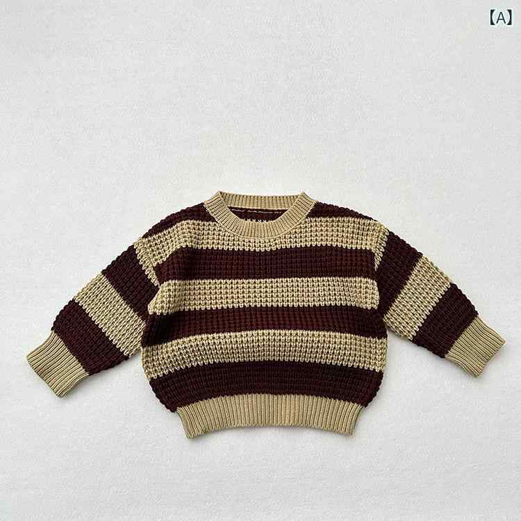 キッズセーター 男の子 女の子 ベビー 冬 厚手 ざっくりニット 長袖 クリスマス ボーダー柄 韓国風 レトロ ナチュラル 綿混紡 柔らか クルーネック