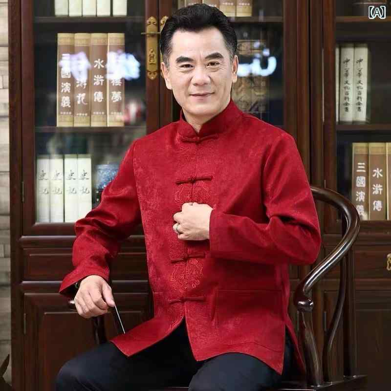 唐装 メンズ 男性用 春秋 中国風 ジャケット アウター ブルゾン 中高年 シニア お父さん 祖父 誕生日 長寿祝い 賀寿 結婚式 フォーマル フリース ポリエステル 刺繍 赤 レッド 普段使い 7,146円