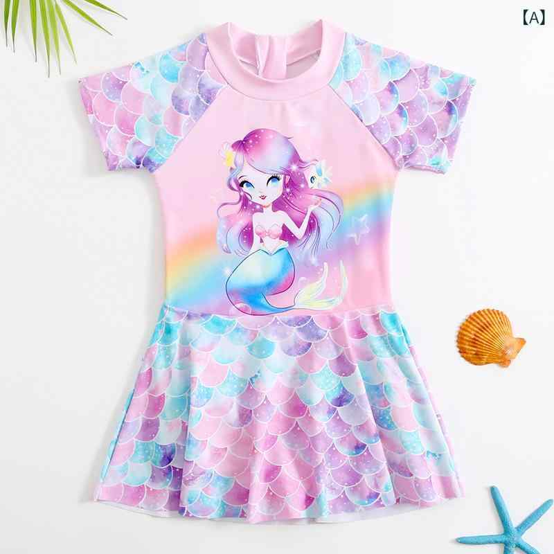 水着 キッズ 女の子 ベビー 子供用 ガールズ セパレート 長袖 かわいい おしゃれ プリンセス 人魚 マーメイド ポリエステル 伸縮性 プール ビーチ 海水浴 水遊び マリンスポーツ 春夏 ピンク パープル(x2)