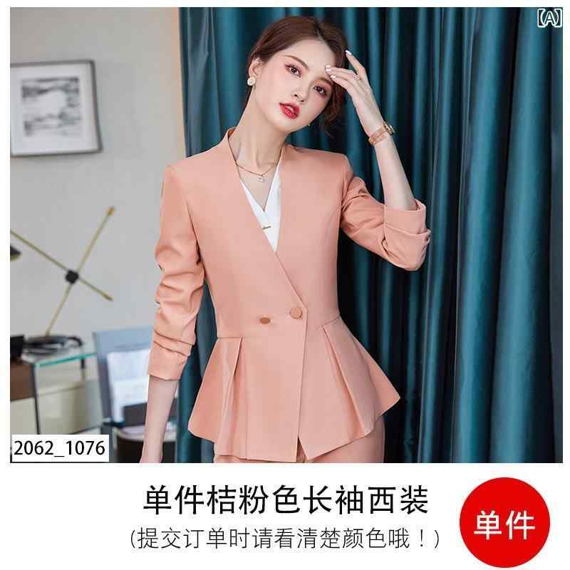 レディース セットアップ スーツ 春夏 ノーカラージャケット スカート パンツ オフィス ビジネス 通勤 事務服 制服 ユニフォーム ホテル 受付 美容 宝飾店 サービス業 スリム 細見え エレガント スタイリッシュ 五分袖 ポリエステル