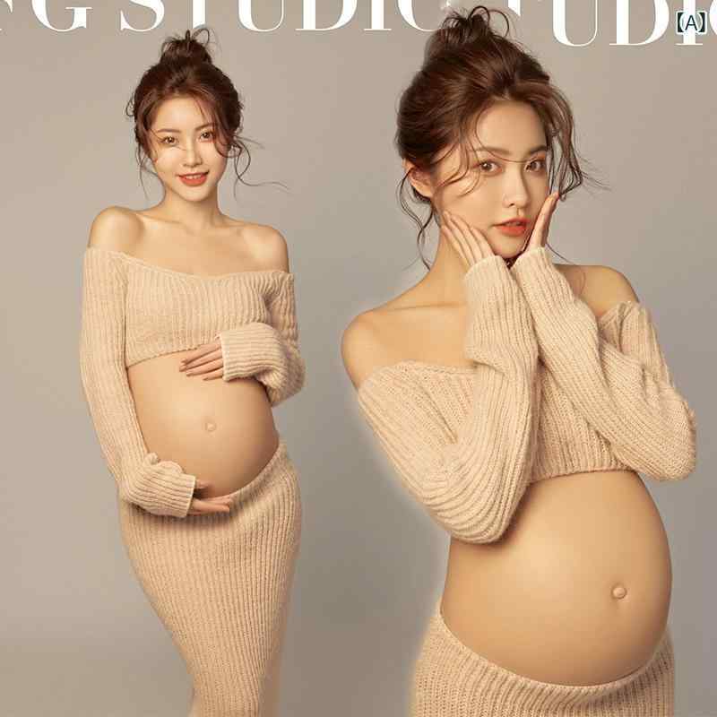 マタニティウェア 妊婦用 ニット セットアップ トップス スカート マタニティフォト 撮影用 記念写真 おうちフォト セルフ撮影 セクシー ルームウェア 長袖 無地 ポリエステル カジュアル