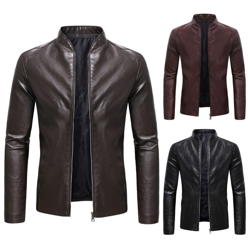 レザージャケット メンズ ライダース スタンドカラー PUレザー ジップアップ スリムフィット ビジネスカジュアル イージーケア 春夏 ブラック ワインレッド ブラウン(x2)