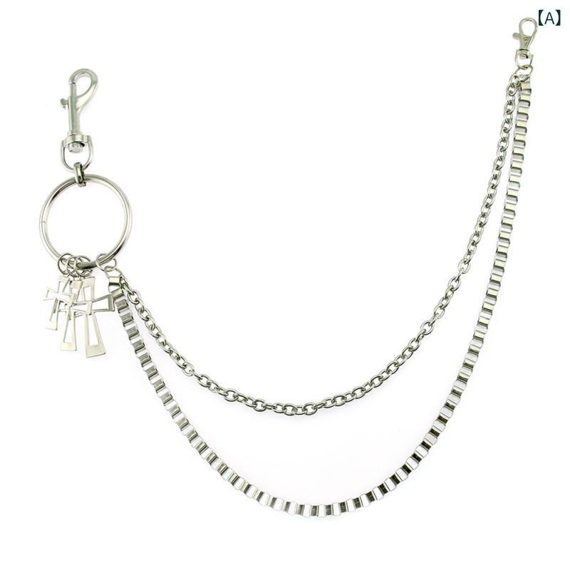 パンツチェーン メンズ 男性用 ダブル メタル ヒップホップ ストリート ダンス ファッション アクセサリー おしゃれ 万能 普段使い クラブ ライブ スタイリッシュ シルバー画像