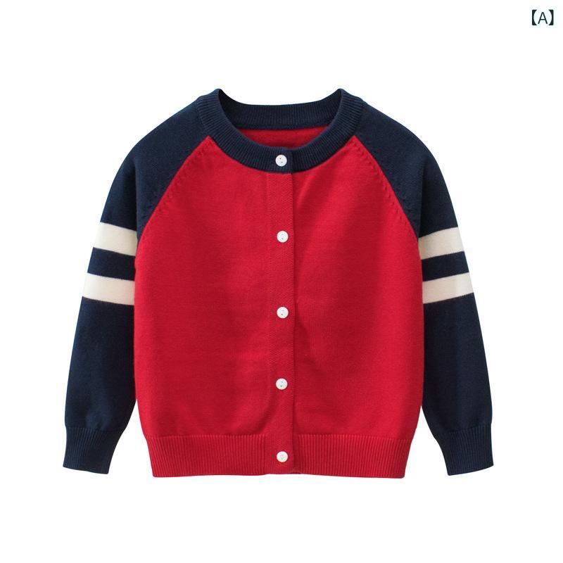 カーディガン 男の子 秋冬 韓国ファッション 子供服 キッズウェア ニット セーター 丸首 長袖 前開き 綿素材 普段使い 通園 通学 カジュアル アウター 羽織り(x2)