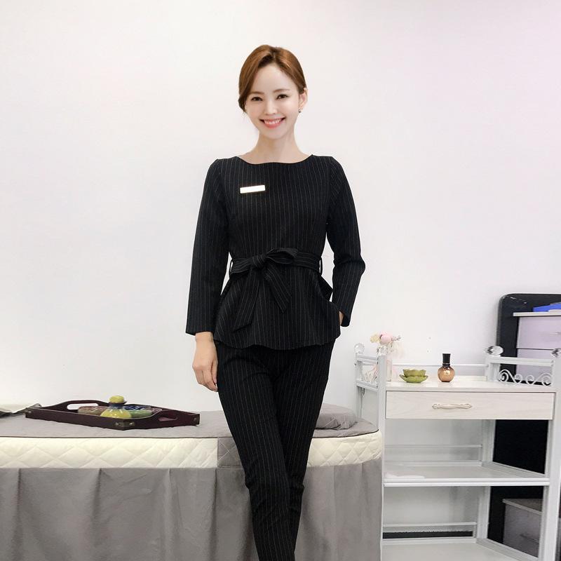 制服 レディース 美容師 SPAエステティシャン ネイリスト 揉み療治師 療法士 眉工芸科学技術者 ユニフォーム やり方着 上下書き割り 秋冬 吸湿速乾 ポリエステル 黒いこと