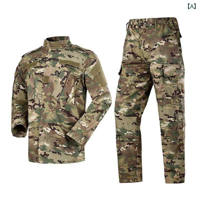 迷彩服 メンズ 男性用 上下セット セットアップ ACU カモフラージュ柄 アウトドア 訓練服 トレーニングウェア タクティカルウェア 戦闘服 耐摩耗性 耐久性 防風 綿混素材
