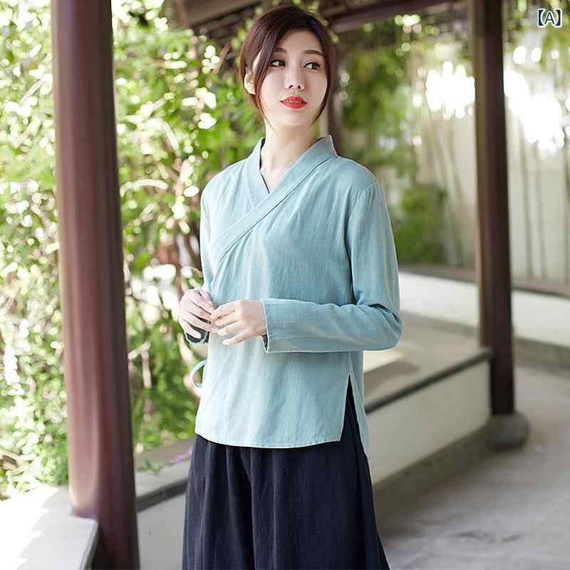 組み換える漢服 レディース お上さん用 年月 長袖 レトロ 今めかしい 古典派音楽 茶人服 茶道 禅服 伸び伸びするお召しもの 麻混 麻 粘衣料繊維 せつ然たる緑であること うす暗い青色 象牙色
