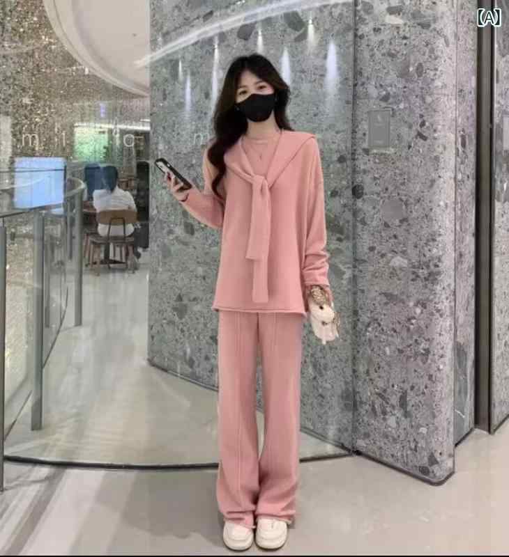 セットアップ レディース 女性用 上品 エレガント 高級感 ニット ワイドパンツ 3点セット ライトラグジュアリー セレブ 韓国ファッション 大人カジュアル 秋冬