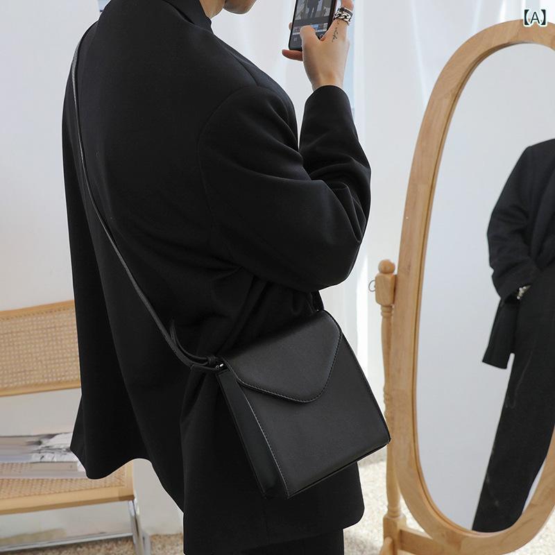 ミニショルダーバッグ 男性用 斜め掛け スクエア スマホ収納 PUレザー 合成皮革 シンプル 韓国風 カジュアル 普段使い 通勤 ブラック