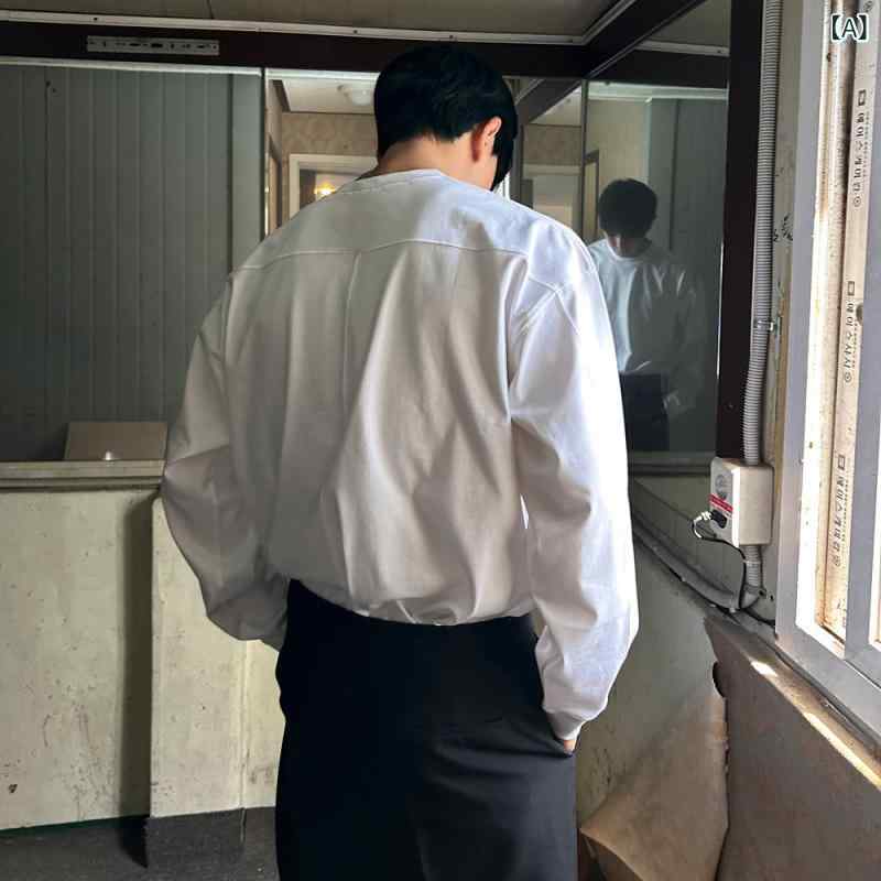 Tシャツ メンズ 長袖 ロンT クルーネック 綿 コットン 無地 ゆったり ビッグシルエット 韓国風 カジュアル 普段使い 通勤 オフィス 通気性 ホワイト ブラック 春秋 トップス｜naruki