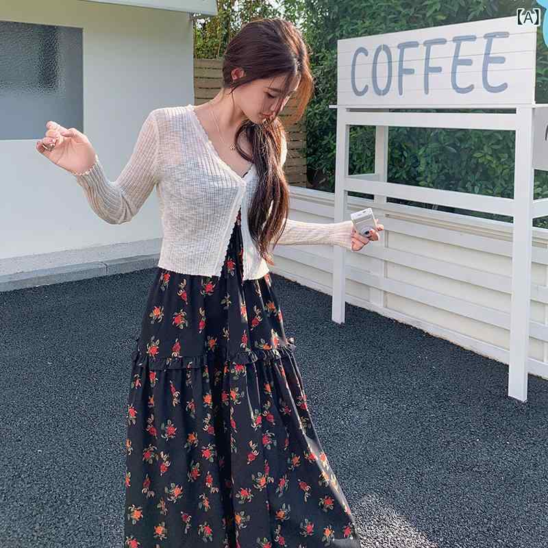 セットアップ レディース ニットカーディガン キャミソールワンピース 小花柄 きれいめ 大人可愛い エレガント ビーチリゾート 夏 旅行 ポリエステル Aライン ハイウエスト ミモレ丈