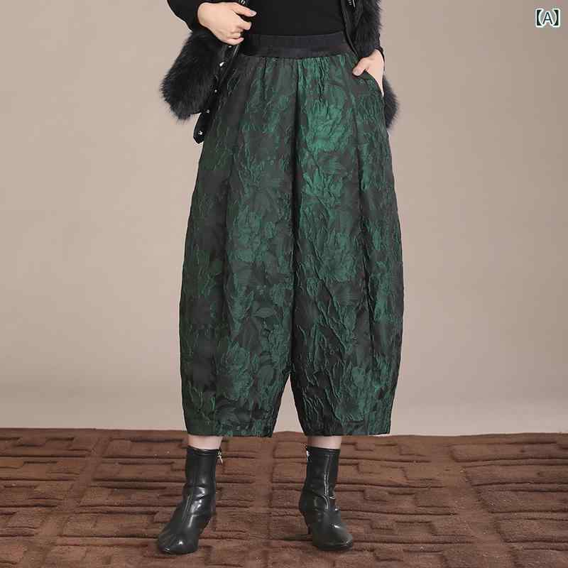 カジュアルパンツ レディース ハイウエスト ペーパーバッグ 九分丈 ワイドパンツ ポリエステル 厚手 ゆったり ルーズ レトロ クラシック 若見え 大きいサイズ ポケット付き 通勤 オフィス きれいめ 春夏