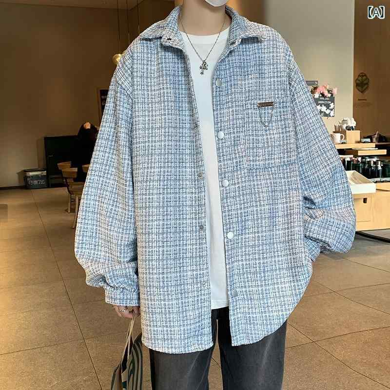 シャツ メンズ 高級感 長袖 シャツジャケット ゆったり オーバーサイズ ビッグシルエット チェック柄 アメカジ カジュアル 春秋 ライトアウター ポリエステル 綿混紡 ブルー ベージュ