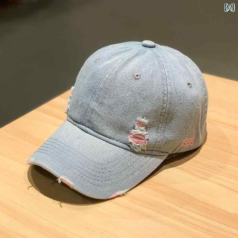 キャップ 男女兼用 デニム 綿 野球帽 レトロ ヴィンテージ ダメージ加工 ユーズド加工 ストリート ヒップホップ つば付き 日よけ 通気性 普段使い カジュアル 個性的
