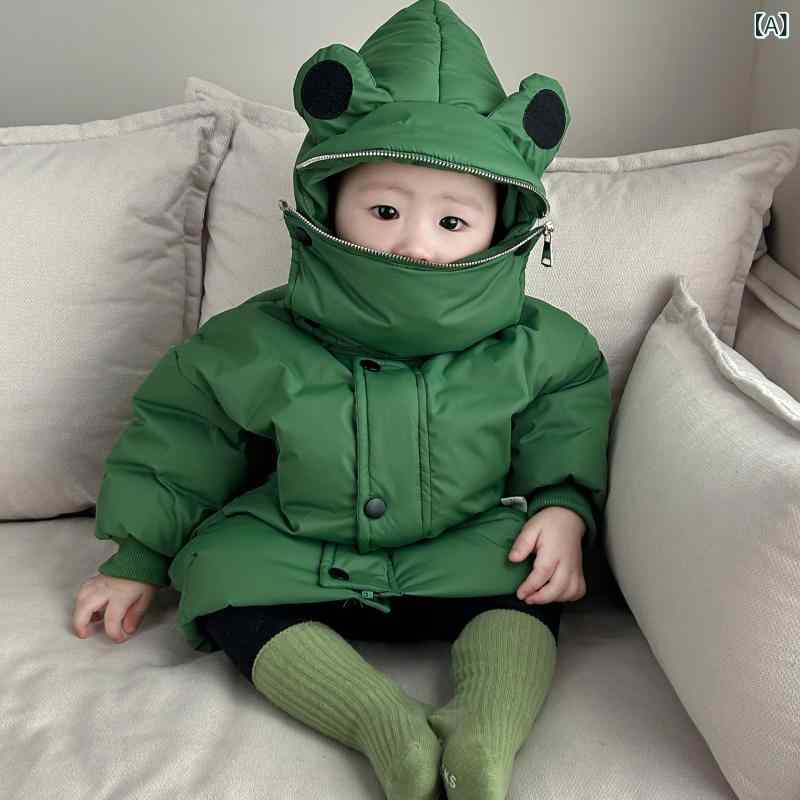 ダウンジャケット 男の子 ベビー キッズ 秋冬 韓国風 フード付き 取り外し可能 ホワイトダックダウン 膝下丈 グリーン かわいい トレンド 柔らかな肌触り