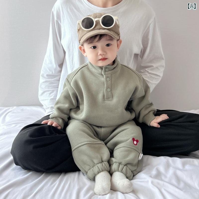 スウェット 男の子 男児 秋冬 裏起毛 セットアップ 立ち襟 トレーナー 上下セット 保温 防寒 あったか 厚手 カジュアル 普段着 通学 ポリエステル 無地