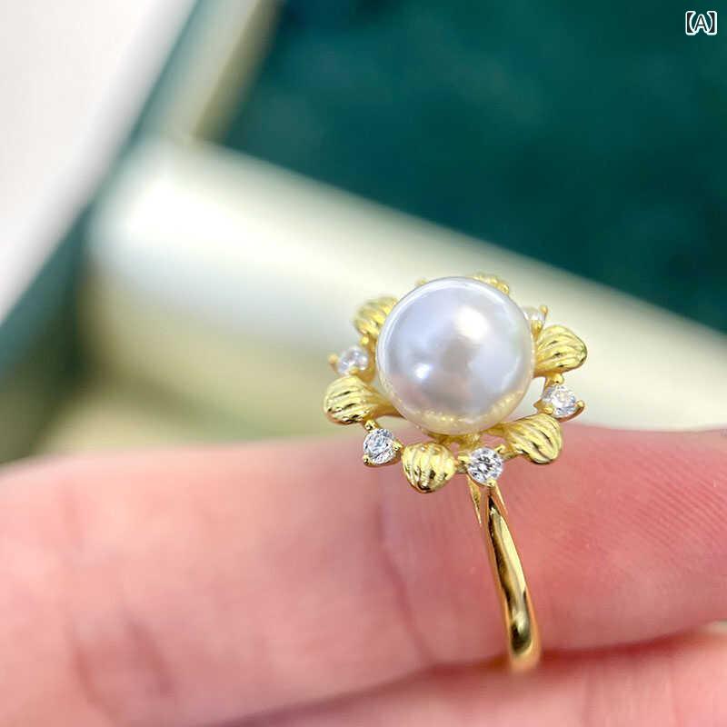 指輪 DIY パールパーツ S925純銀 スターリングシルバー ジルコニア 花びら 葉 植物モチーフ 空枠 リング台 ハンドメイド 手作り素材 フリーサイズ サイズ調整可能 個性的 おしゃれ 上品 ゴールドカラー シルバーカラー