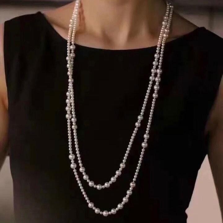 ネックレス 天然 淡水パール 大小ミックス ロング丈 多連 重ね付け マルチウェイ セーターネックレス アレンジ 上品 エレガント 高見え 通勤 普段使い