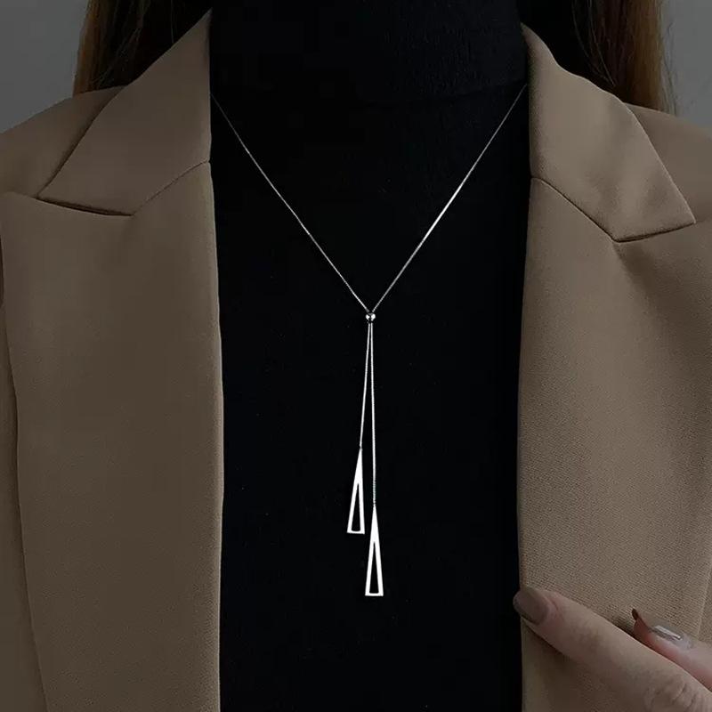 ネックレス レディース 女性用 925スターリングシルバー 電気メッキ加工 ボックスチェーン セーター スウェット ロングタイプ 幾何学モチーフ ユニークデザイン 個性的 上品 高級感 カジュアル ファッション