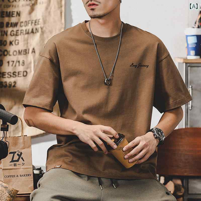 Tシャツ メンズ 半袖 280g ヘビーウェイト 厚手 コットン クルーネック ゆったり オーバーサイズ アメカジ ストリート系 ロゴプリント 夏服 普段使い 抗菌 接触冷感 大きいサイズ