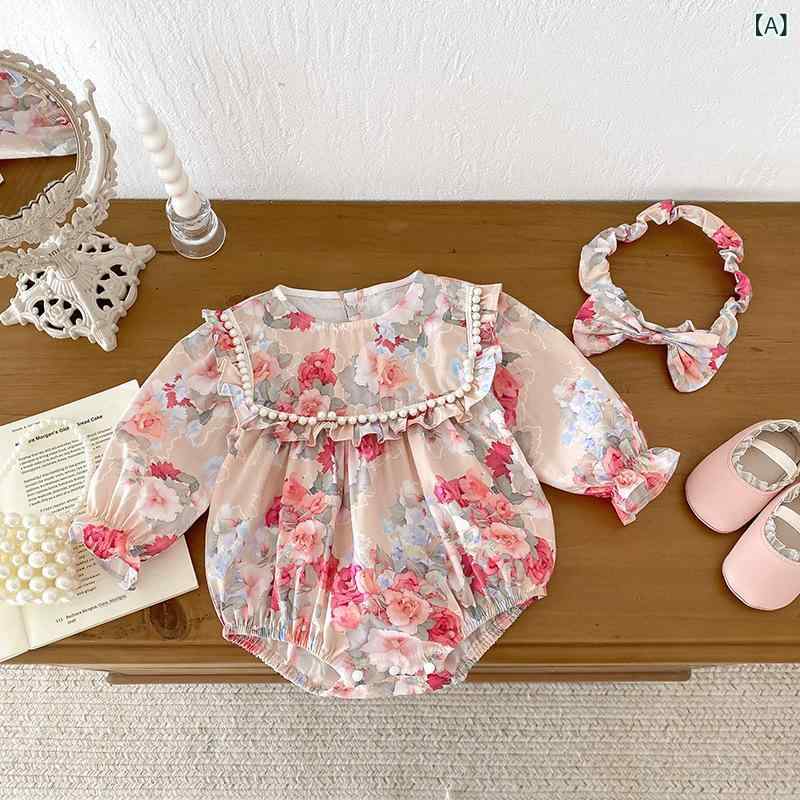 ロンパース ワンピース ベビー服 女の子 女児 幼児 春秋 長袖 花柄 フラワー コットン 綿100% 姉妹 お揃い 韓国ファッション かわいい 肌に優しい 快適 着心地抜群 普段使い お出かけ 出産準備