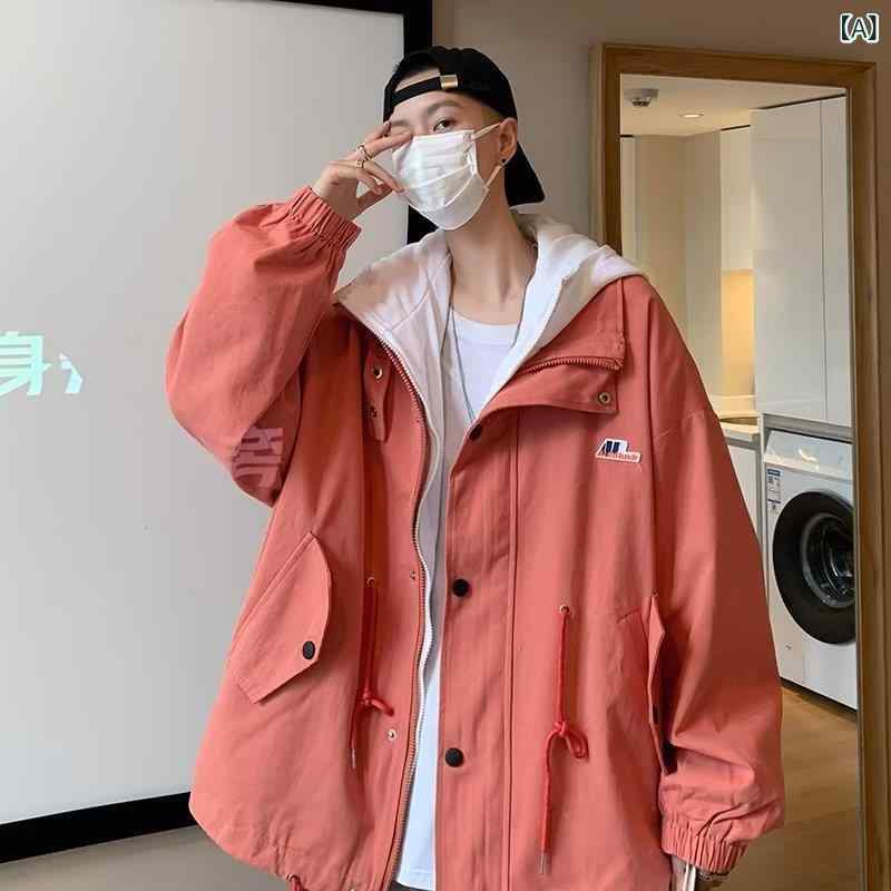 ジャケット メンズ アメリカン フェイクレイヤード フード付き オーバーサイズ カジュアル ストリート 春秋 コーデュロイ 耐摩耗性 カップル ペア ブルゾン アウター 4,222円