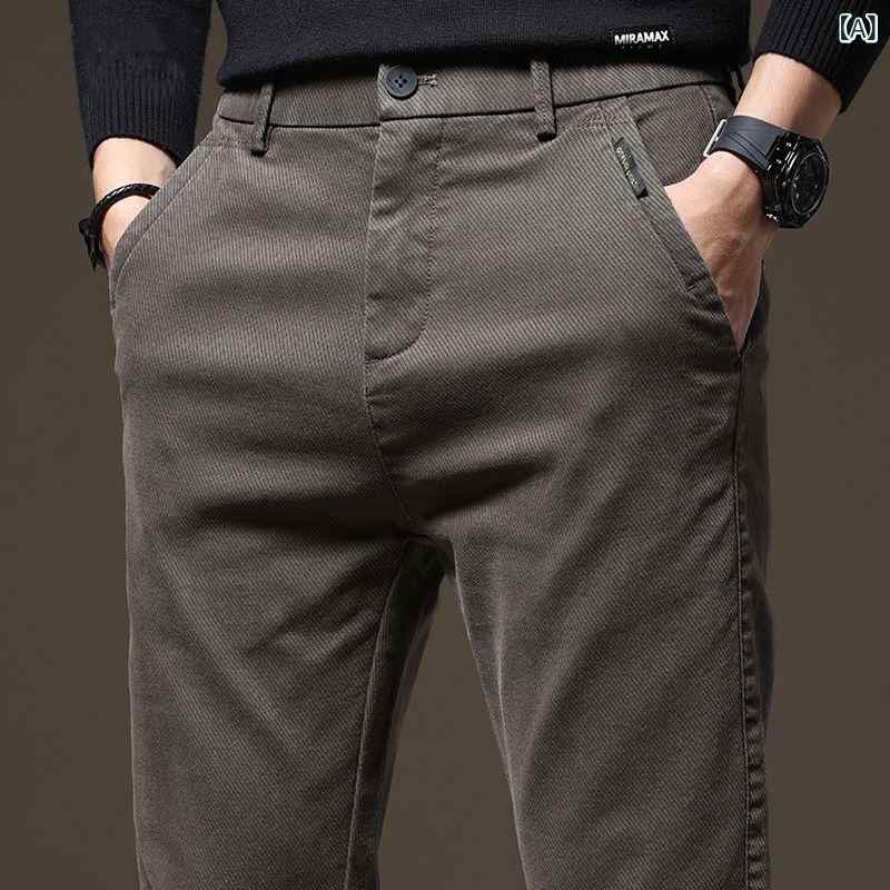 パンツ メンズ 春夏 カジュアルパンツ スラックス ストレート スリムフィット ハイウエスト ストレッチ 保温性 高級感 ビジネス 通勤 普段使い 綿混 ポリエステル ブラック ダークグレー コーヒーブラウン