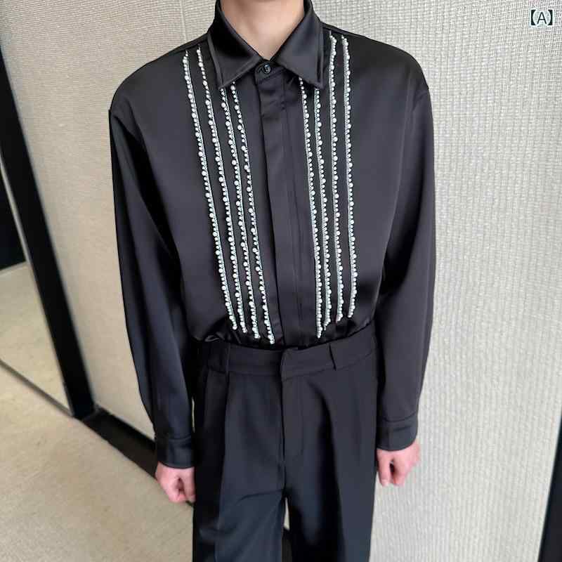プルオーバー メンズ 春夏 ライトラグジュアリー 御前上等感 光輝 繻子 お手々お手伝いさん ビーズかざり付ける 長袖 ルーズフィット プルオーバー 心地よい トップス 黒 白