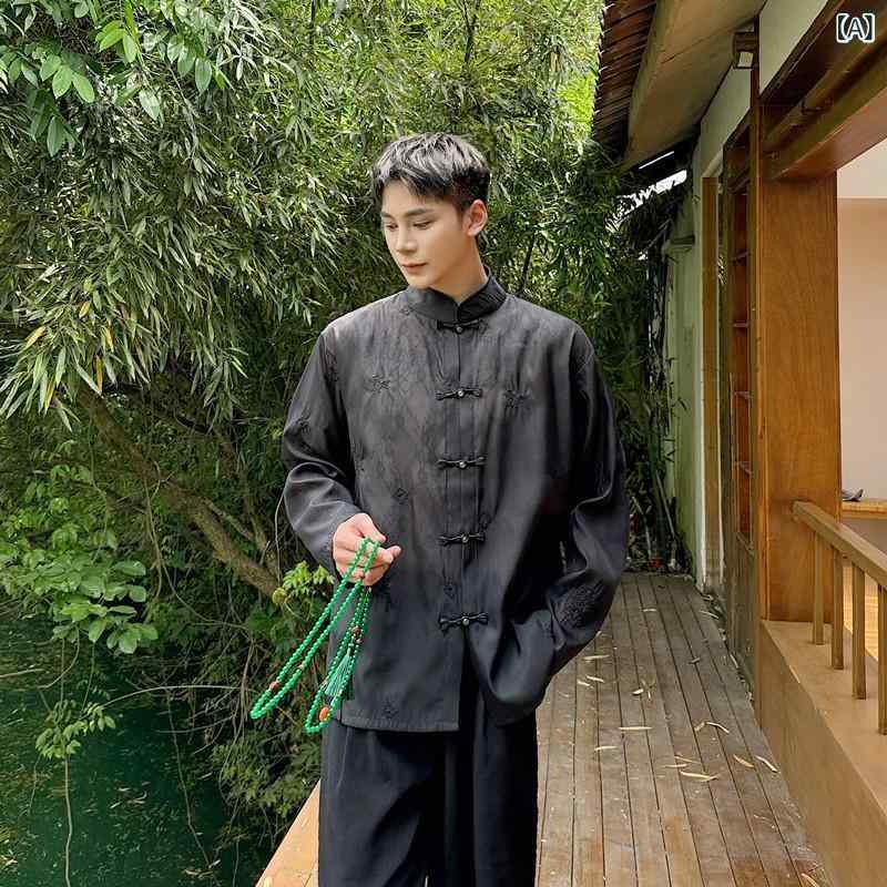 プルオーバー メンズ 成人男性用 中国風 瀬戸もの風 トップス メッシュ スピード競技 照明ランプ色合い 瀬戸もの名取り草 長袖 薄っぺら ゆったり ルーズフィット ビッグ影ぼうし 花柄 ジャかばい立て ポリエステル 羽織り アウター 押しかぶせる引きあげる 日焼打つ手 春夏 心地よい